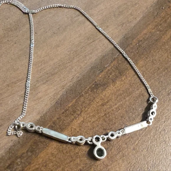 VINTAGE ANTIQUE STERLING 925 SKY BLUE TOPAZ AND MARCASITE NECKLACE 16 IN - Picture 4 of 5